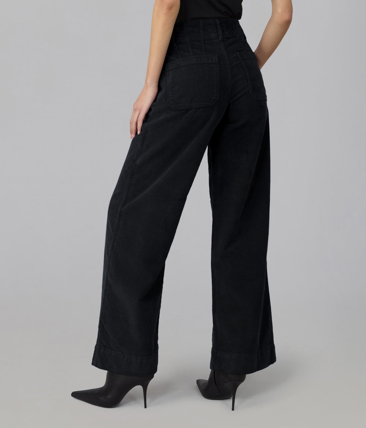 COLETTE-CBLK High Rise Wide Leg Corduroy Jeans