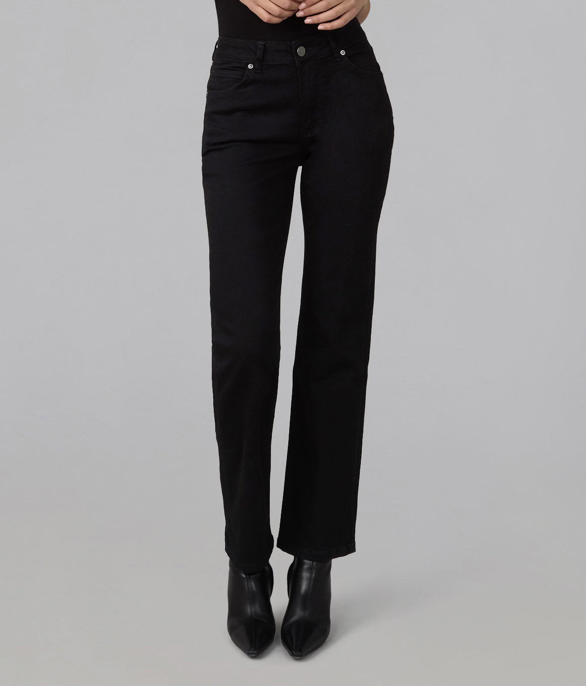 DENVER-BLK High Rise Straight Jeans